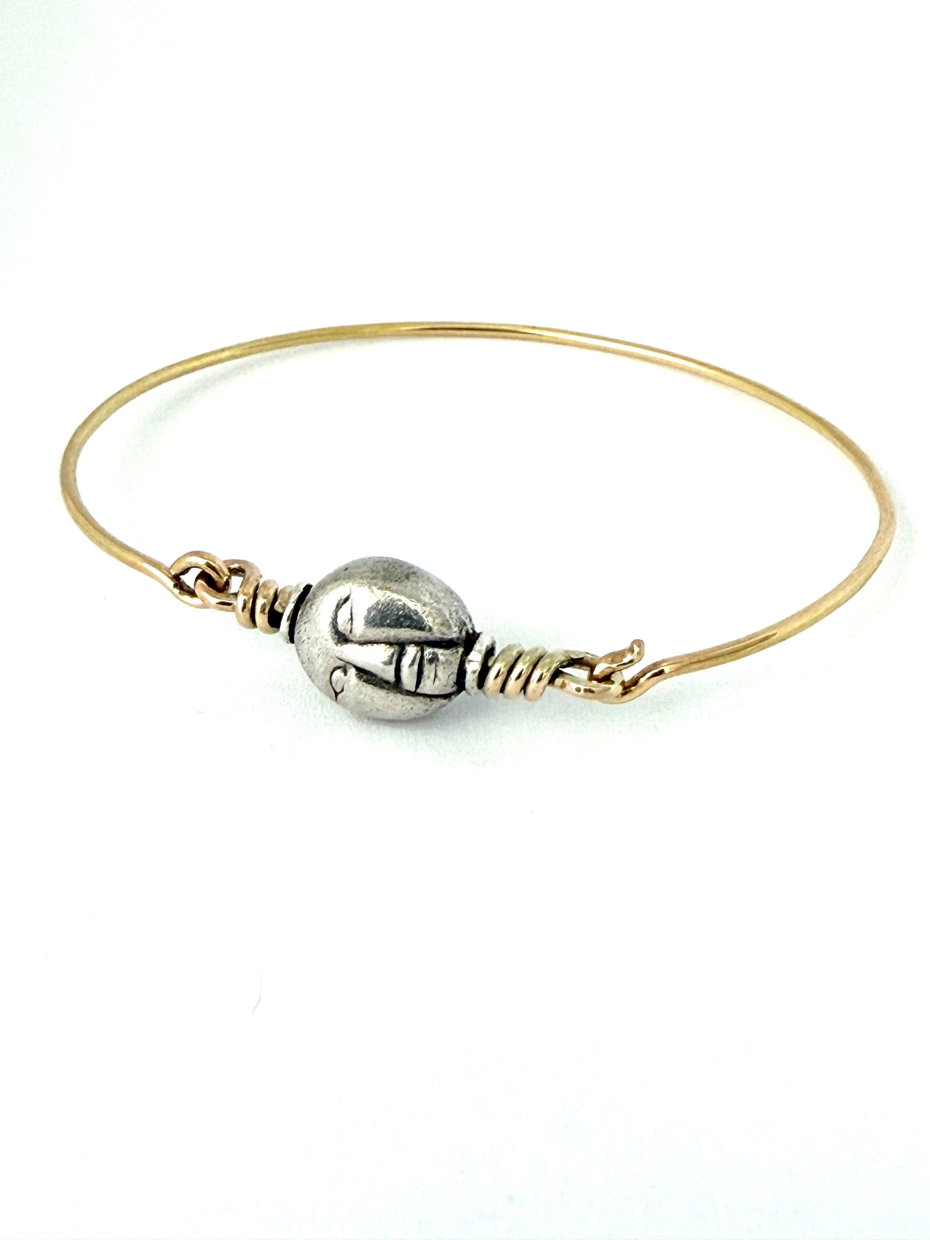 Pulsera espíritu guardián, oro amarillo de 14k y plata 925, 18 cm