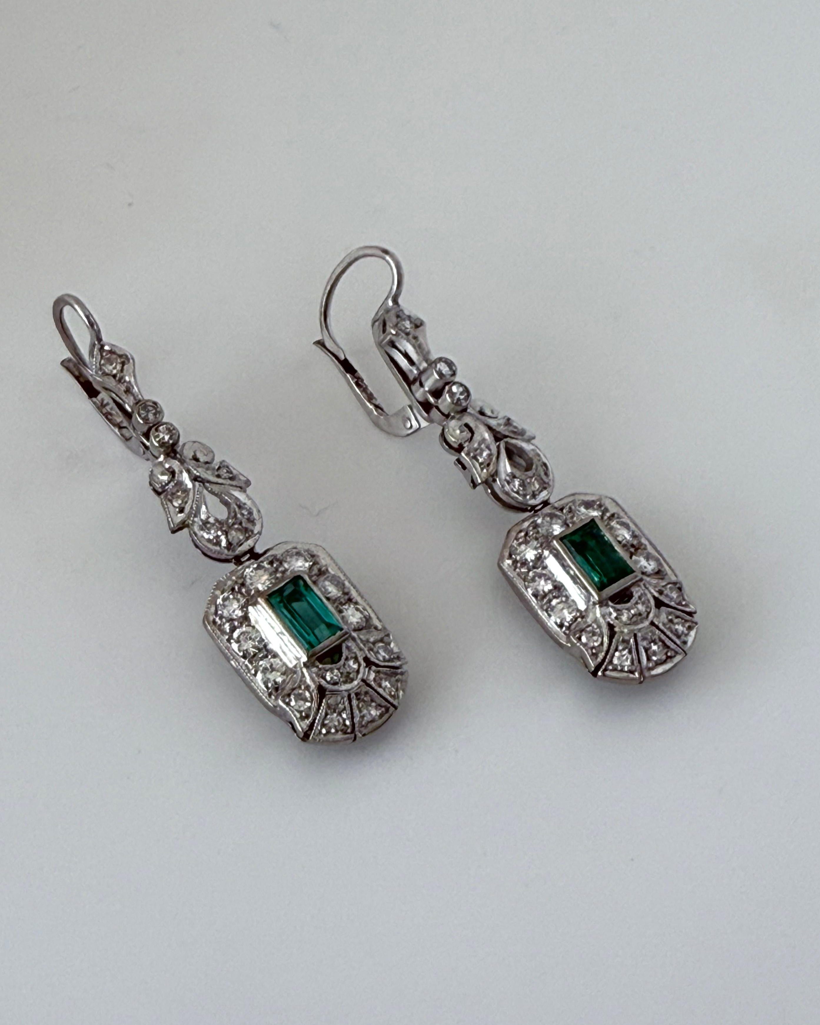 Aretes Vintage de Esmeralda y Diamantes