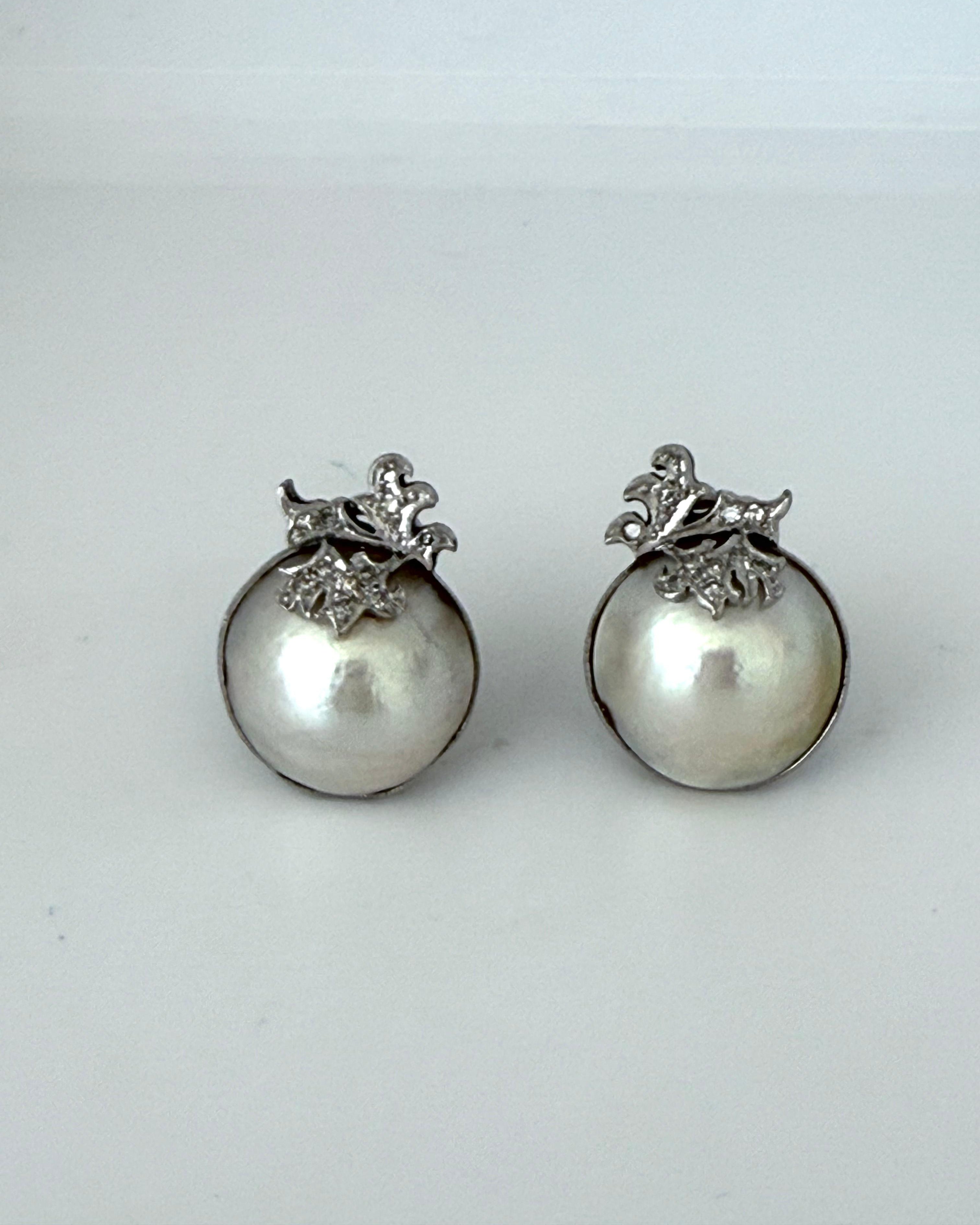 Aretes Vintage Medias Perlas y Diamantes