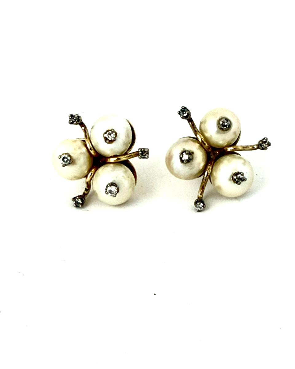 Aretes Vintage de Perlas y Diamantes