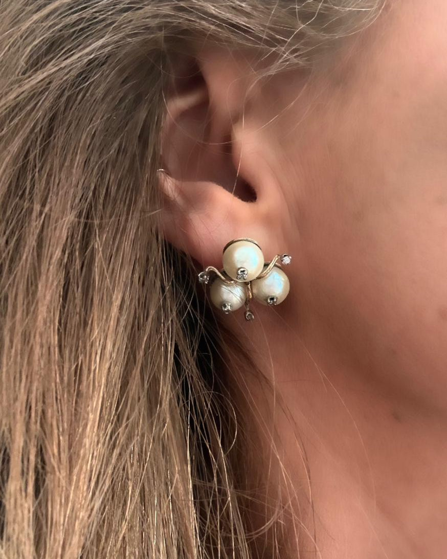 Aretes Vintage de Perlas y Diamantes