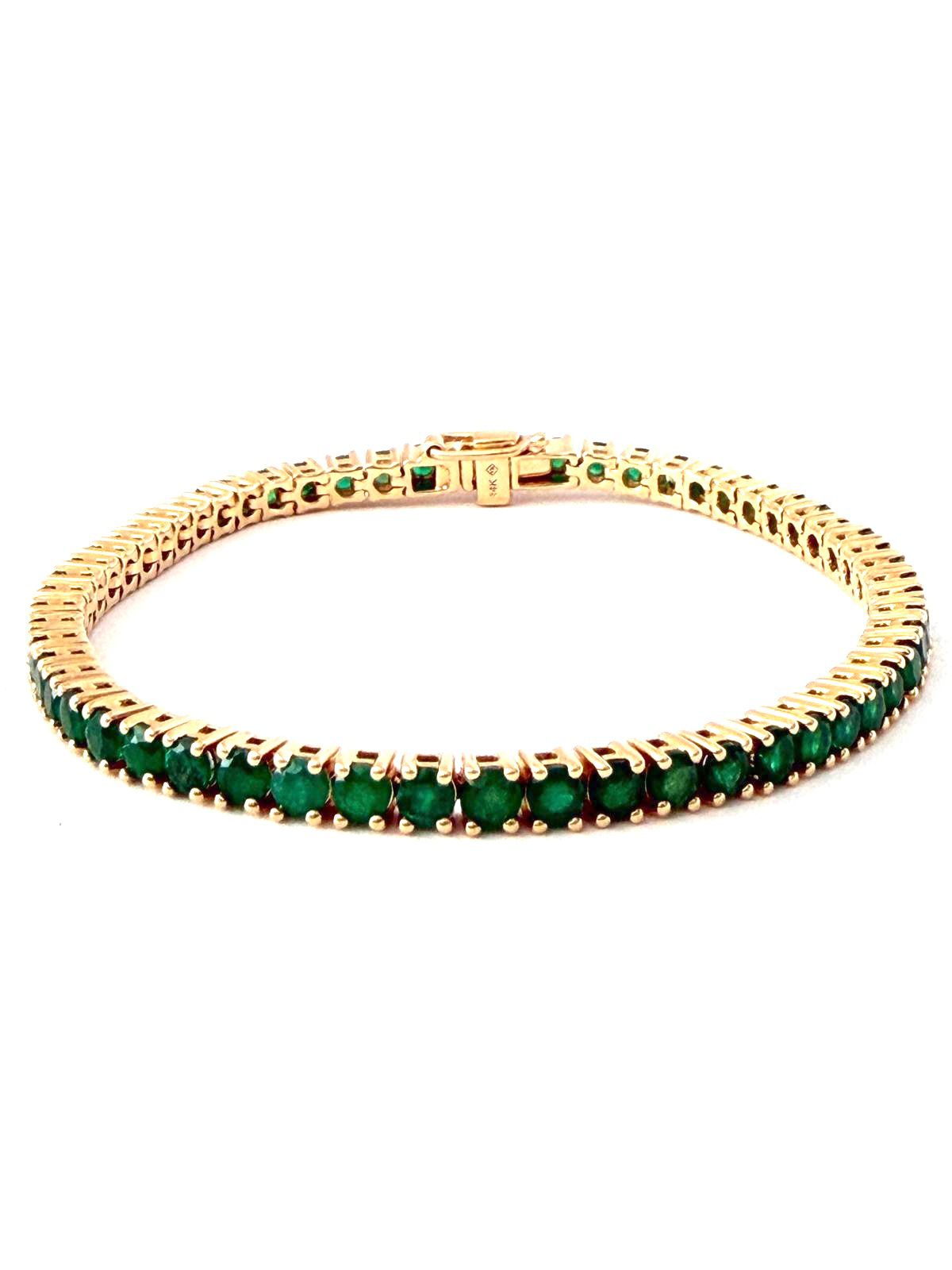 Pulsera, tenis en oro de 14 K con esmeraldas 