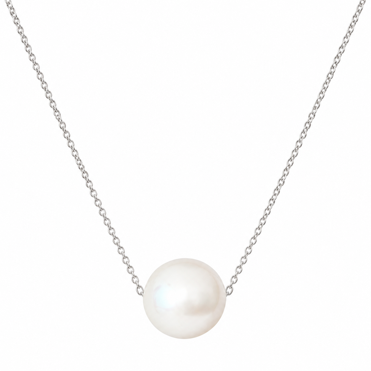 Perla natural 17mm con cadena de oro en 18 kilates 45 cm