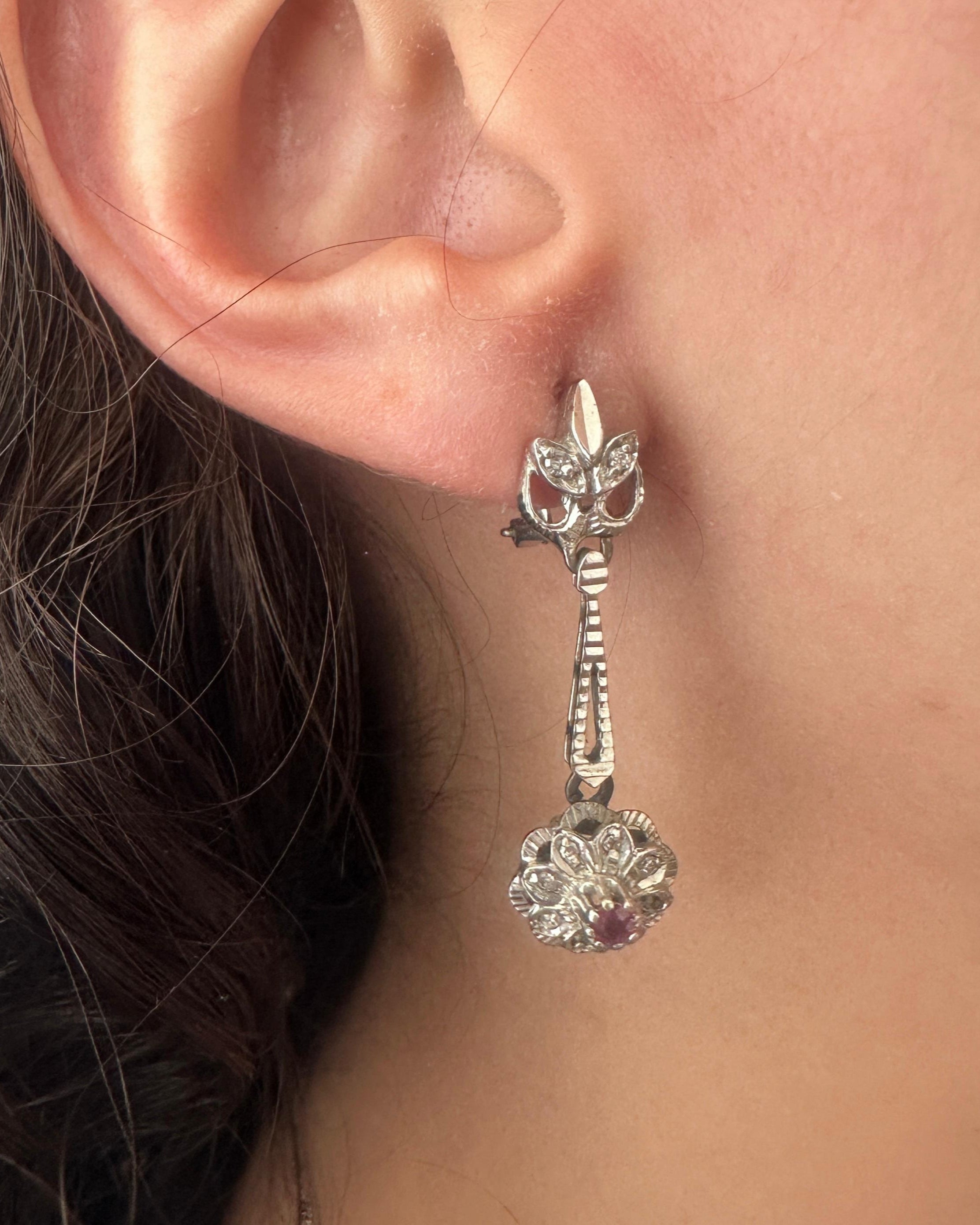 Aretes Vintage Rubí y Diamantes
