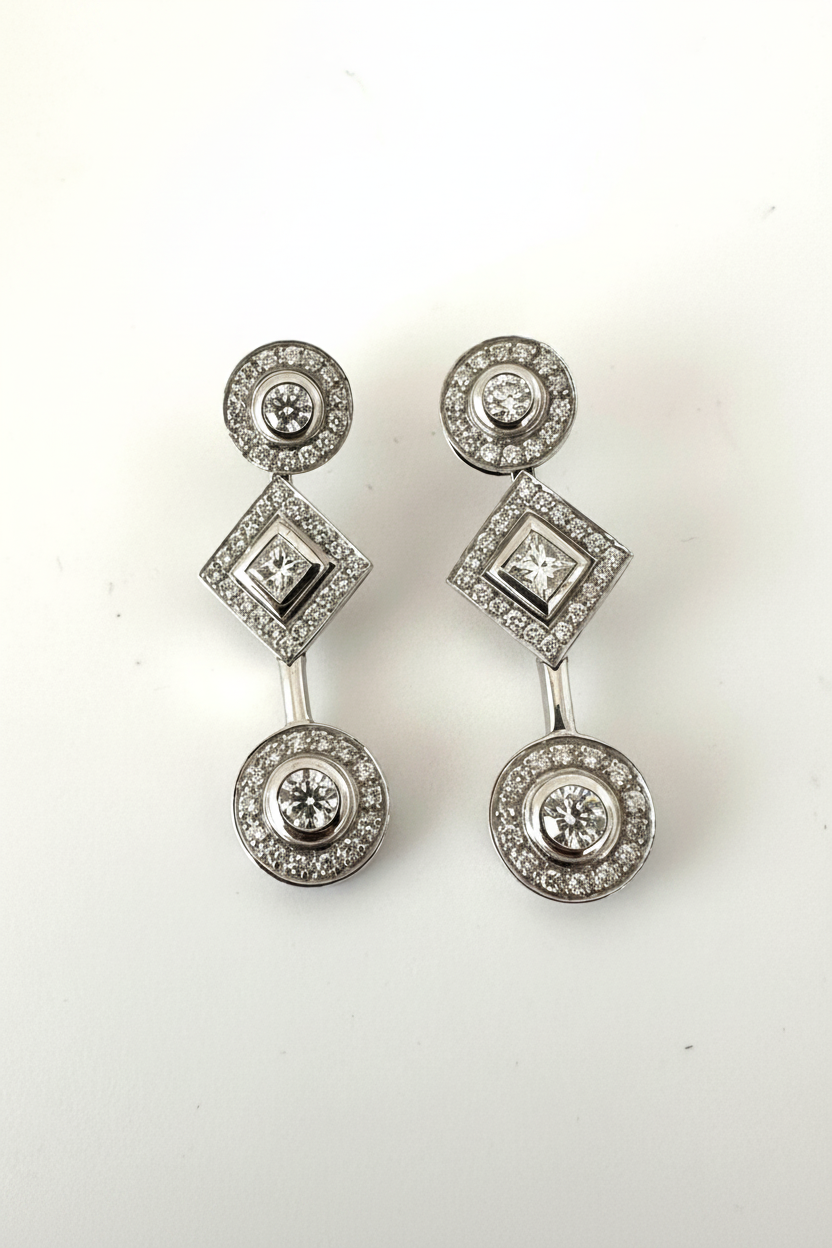 Aretes de Diamante en Oro Blanco