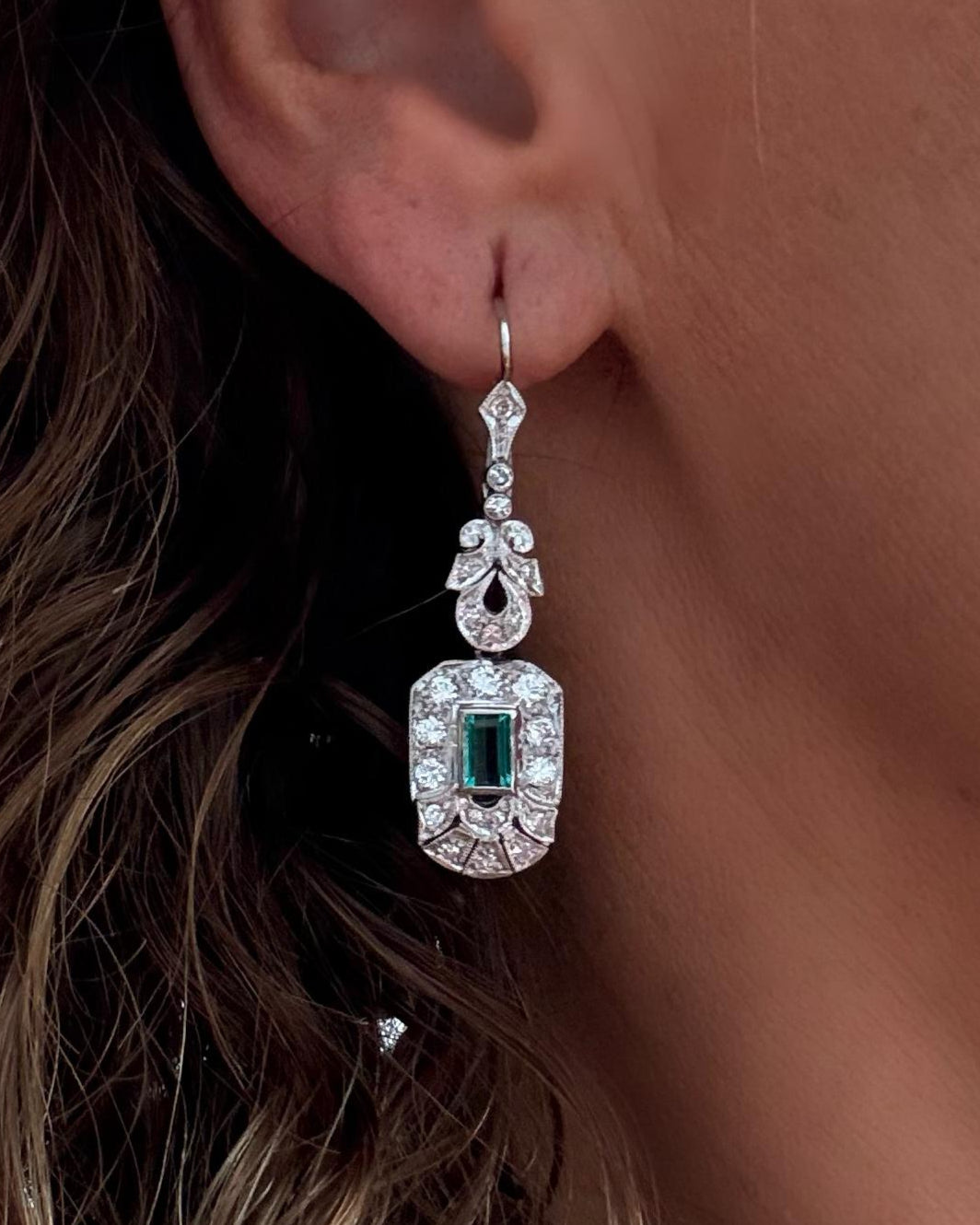 Aretes Vintage de Esmeralda y Diamantes