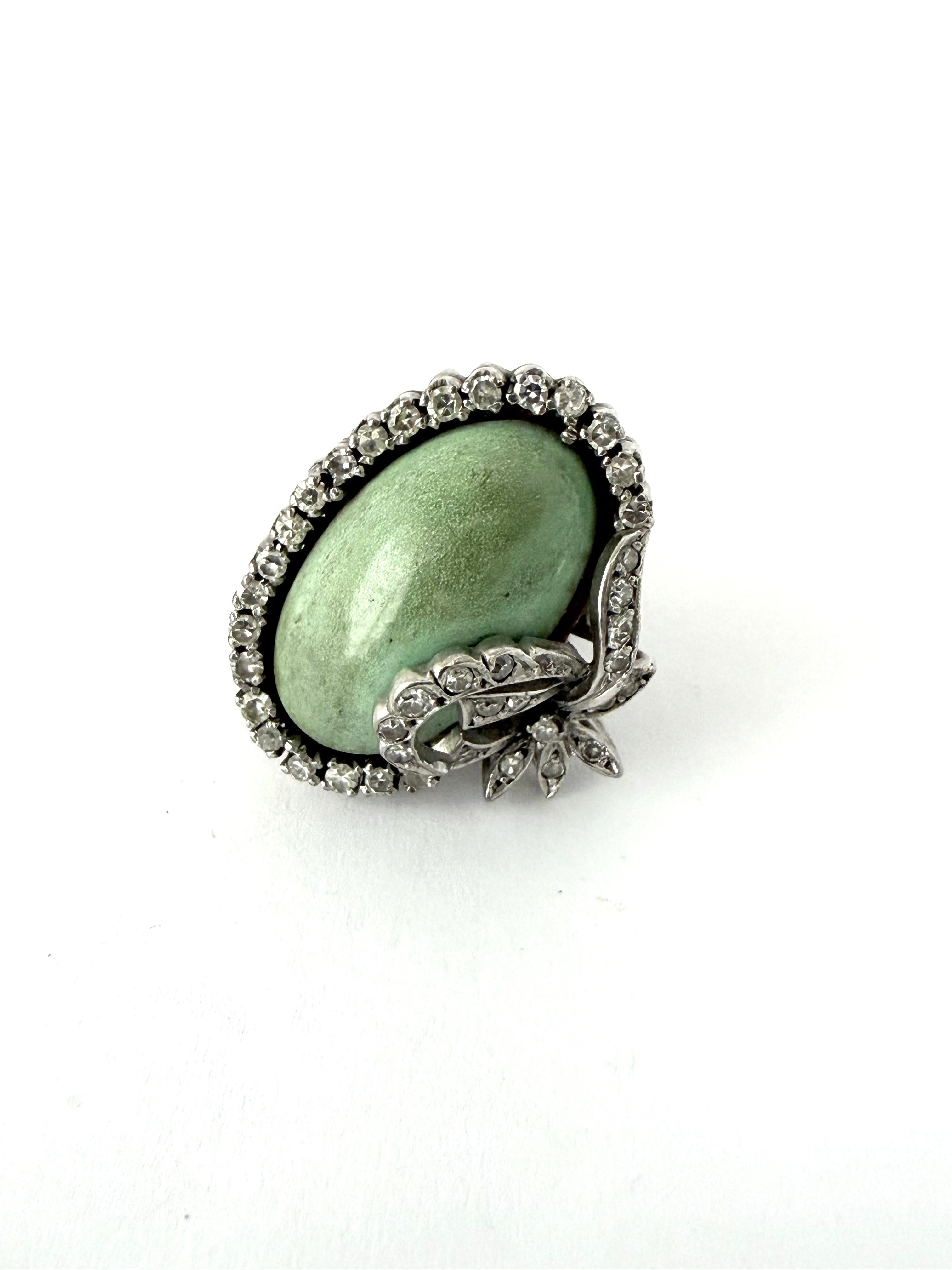 Anillo vintage de turquesa y diamantes en plata paladio