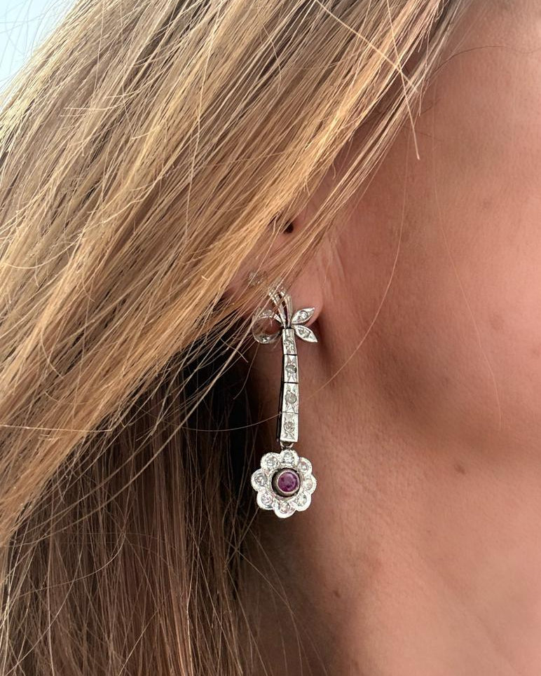 Juego Vintage de Rubíes y Diamantes en Plata Paladio