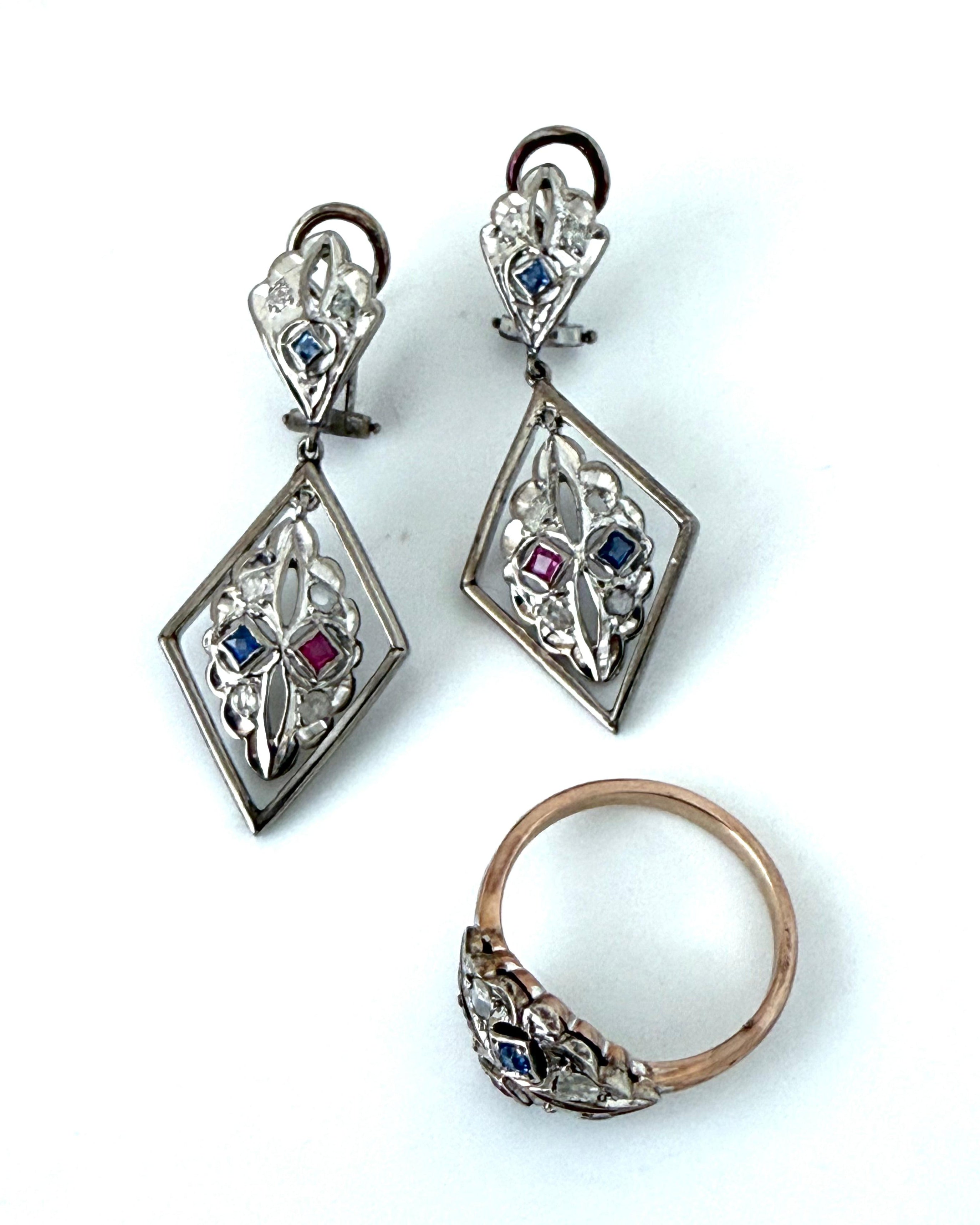 Juego Vintage Zafiro, Rubí y Diamantes